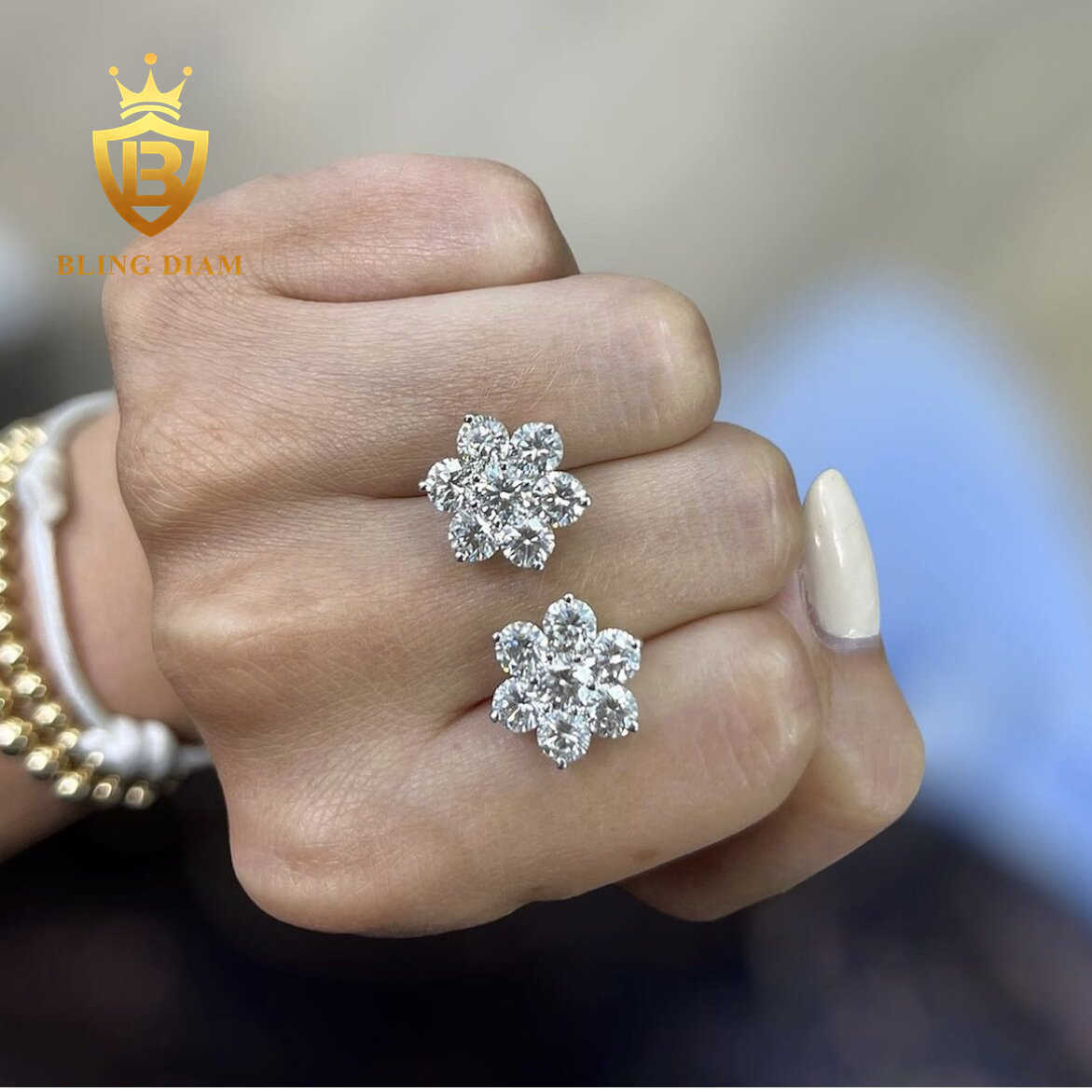 Read to Ship D VVS Moissanite Stud Earring 925 sterling silver 10k 14k 18k plated hip hop earrings earring Flower ear rings