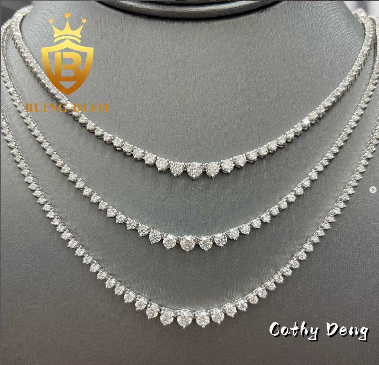Fashion Design Small to Big 3 Prong Round Moissanite Tennis Chain S925 Sterling Silver Iced out Moissanite Chocker Necklace