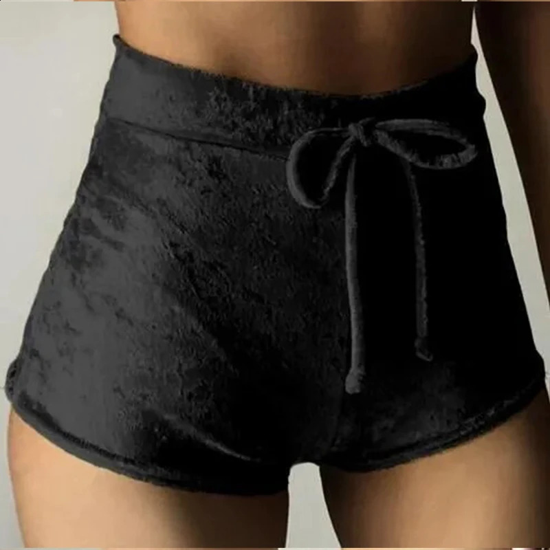 6 Colors Style Fitnes Velvet Drawstring Shorts Casual High Waist Sexy Skinny Sweatpants Streetwear 250107