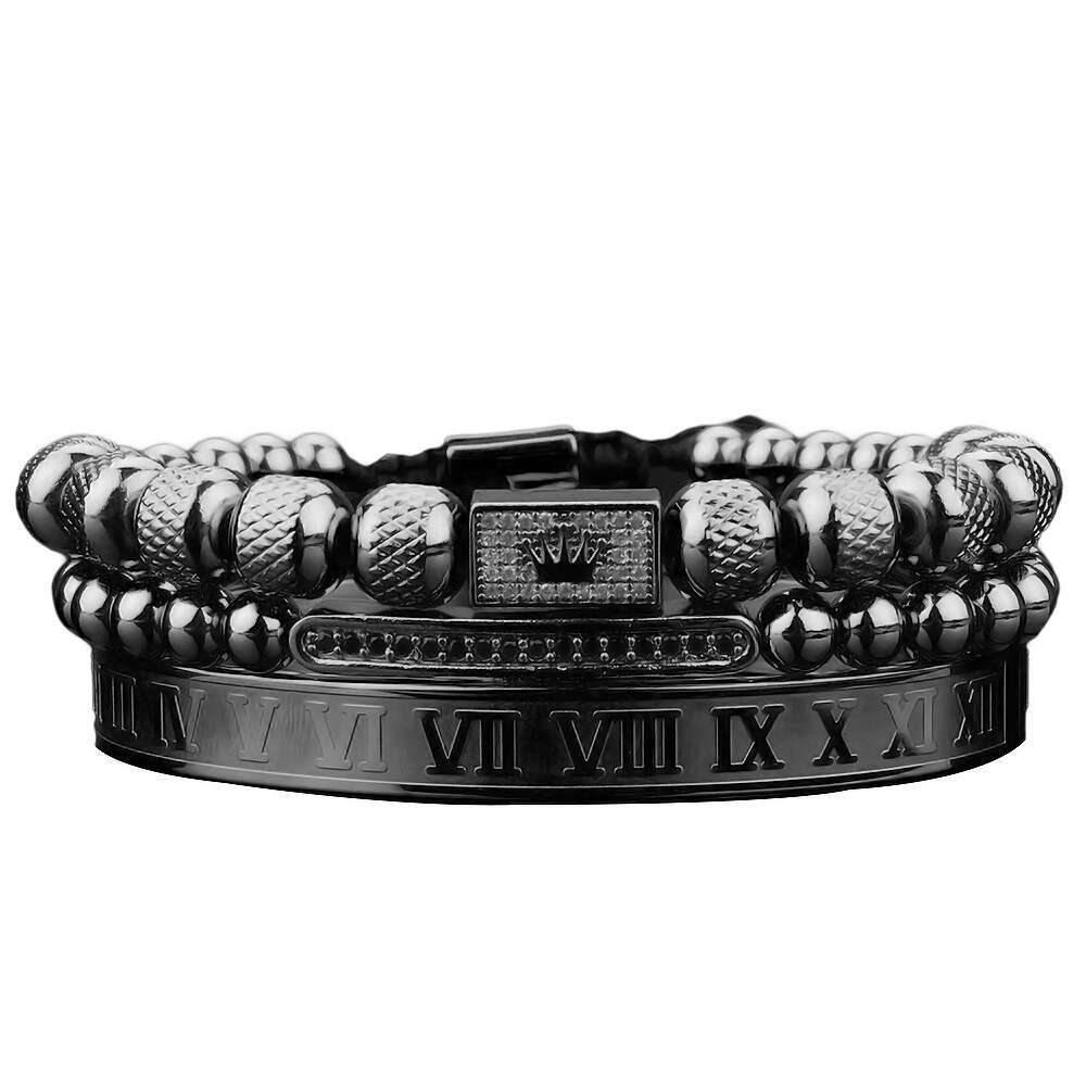 Fashion Designer Jewelry 3pcs/Set Luxury Gold Royal King Crown Men Bracelets Roman Numeral Bracelet Unique Design Braided Adjustable Bangle BF Gift Bi