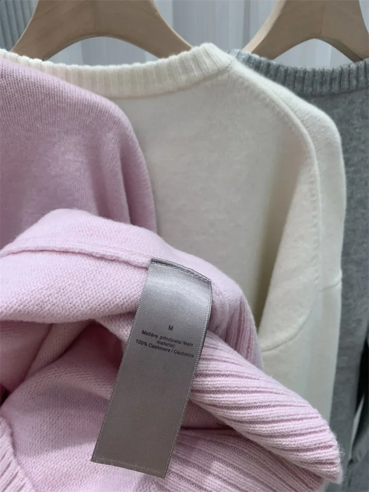 Letters Ladies Round Neck Pullover Tops 100% Cashmere 3 Colors Knit Sweater for Women Spring 250113