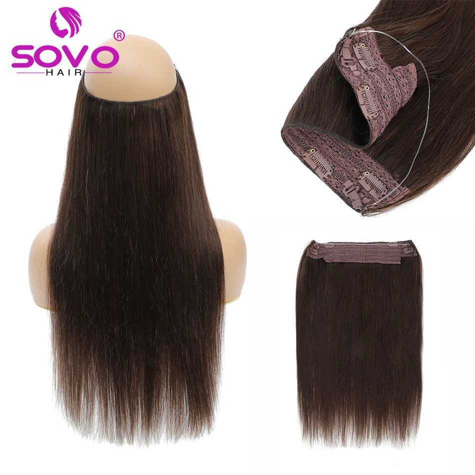 Halo Hair Extensions 00% human hair 4-28 inches hidden thread clip on hair Ombre brown human Remy fishing line hair extension W250113