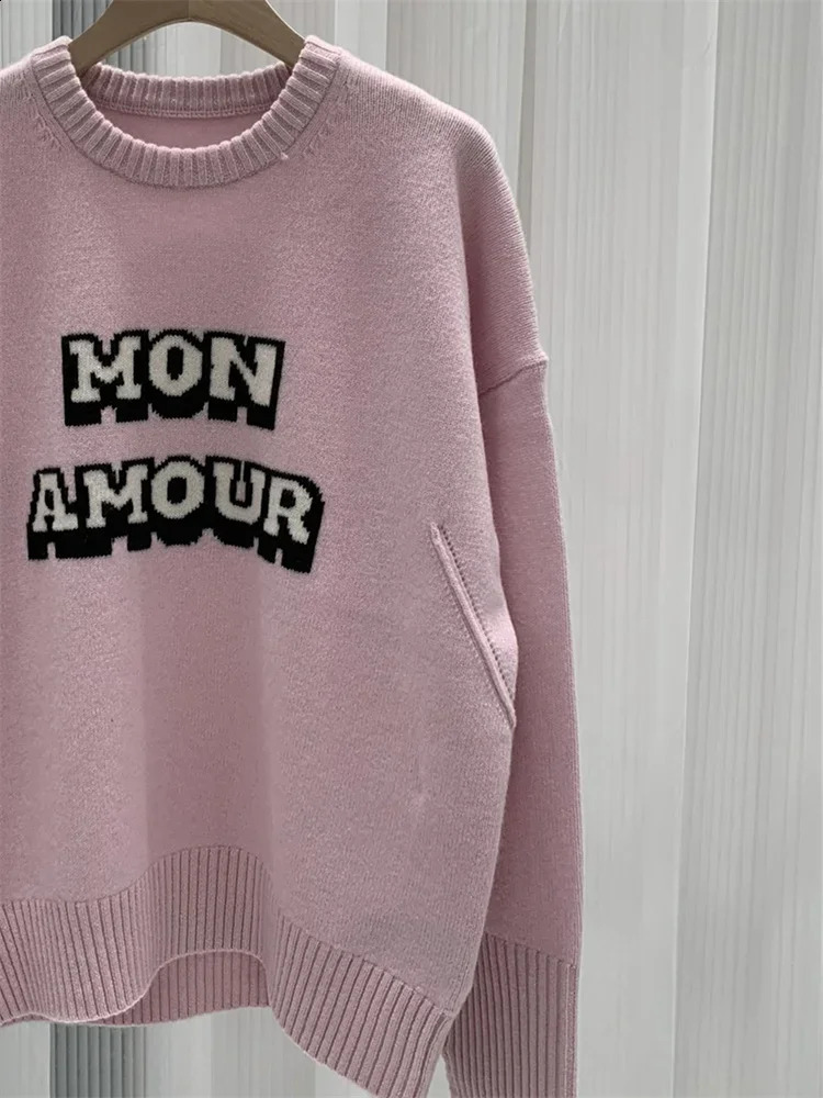 Letters Ladies Round Neck Pullover Tops 100% Cashmere 3 Colors Knit Sweater for Women Spring 250113
