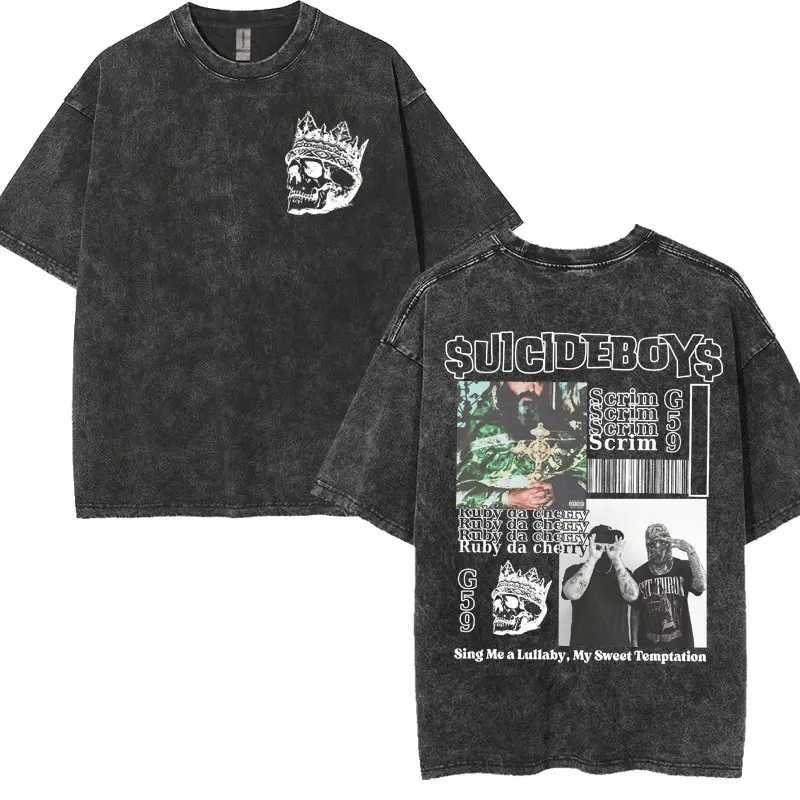 Vintage Washed Suicideboys G59 T Shirt I Want To Die in New Orleans Ruby Da Cherry T-shirts Men Women Harajuku Oversized T-shirt X250113