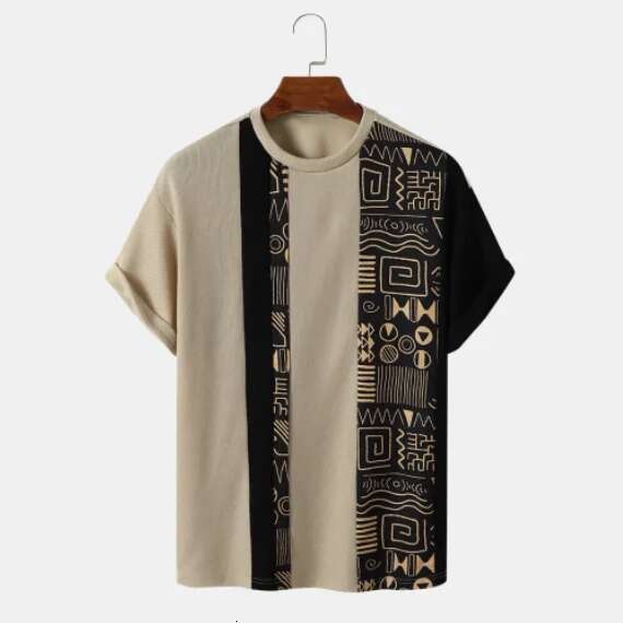 Retro Totem Pattern Printed Summer Men's Round Neck Designer T-shirt Casual Short Sleeve Oversized Hoodie Fashion Street Wear Men's Clothing