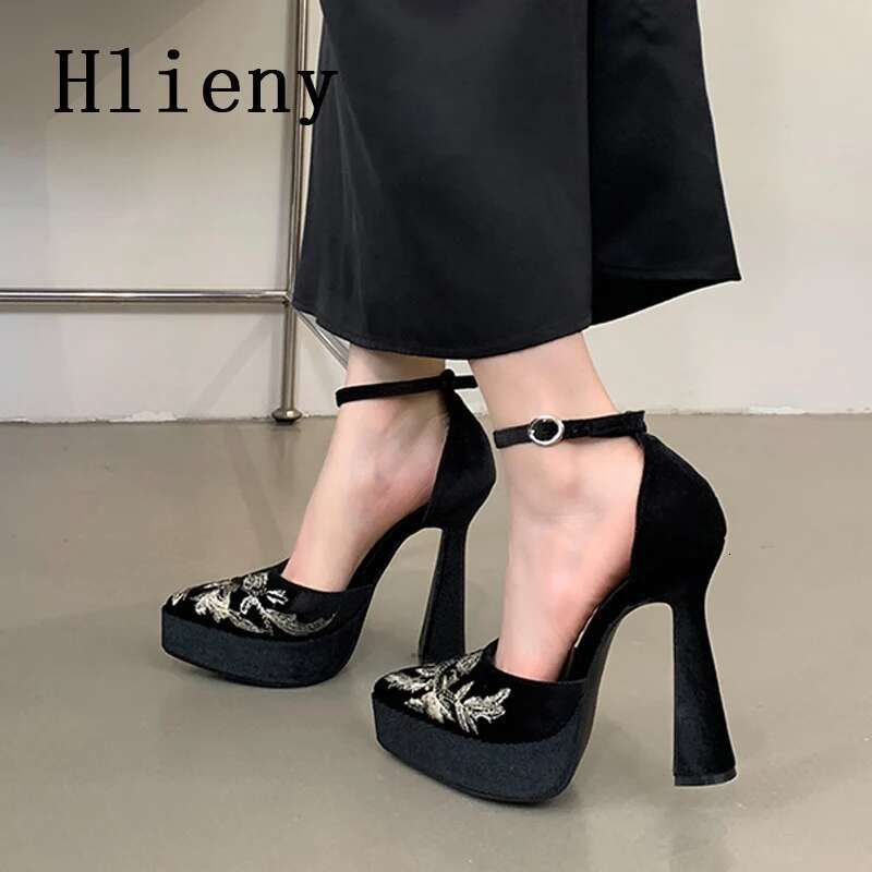 Hlieny New Fashion Street Style Design Buckle Strap Women Pumps Pointed Toe High Heels Wedding Banquet Female Sandals Shoes