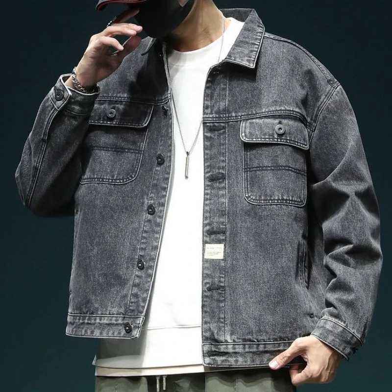 Denim Jackets Man Autumn Wide Shoulders Jeans Coat for Men with Embroidery Cargo Y2k Original Branded Size L Aesthetic Korea Big X250113