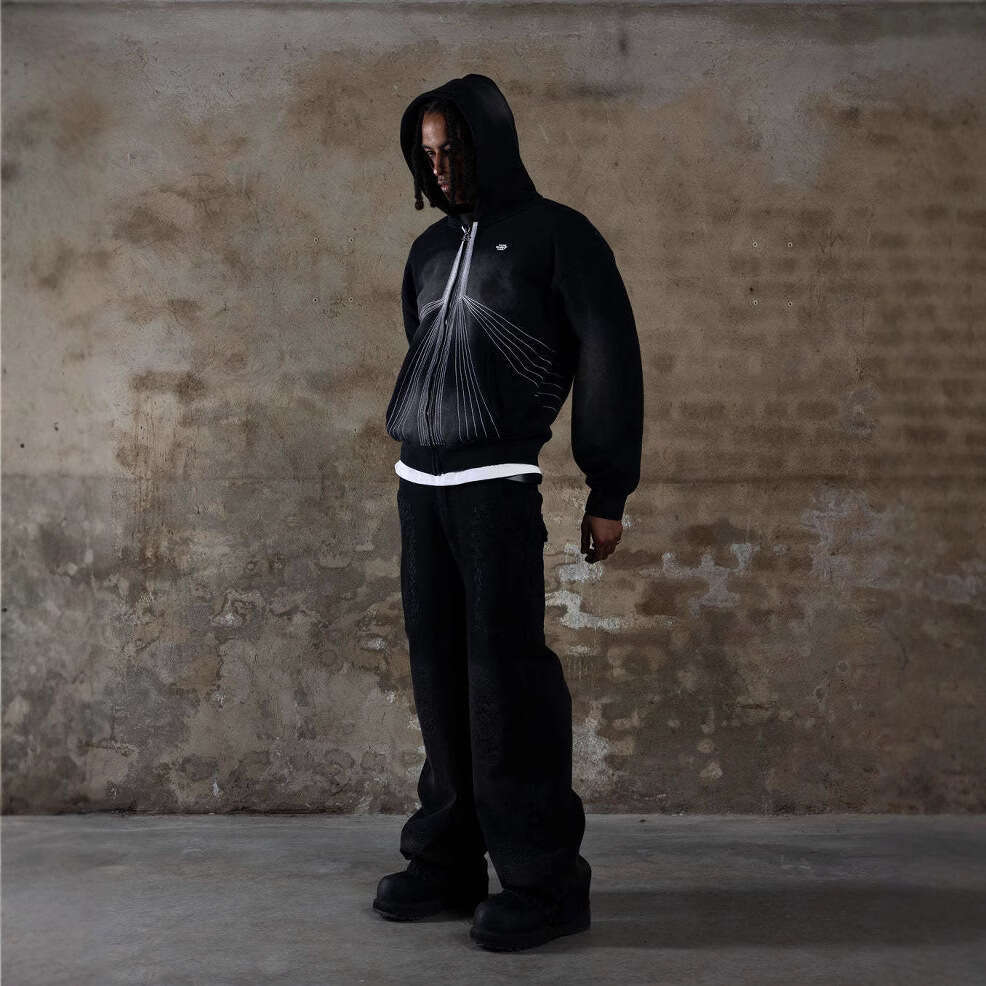 2024 Autumn/Winter Street Trendy Casual Solid Color Sternum Hot Diamond Zipper Loose Hoodie Punk Style