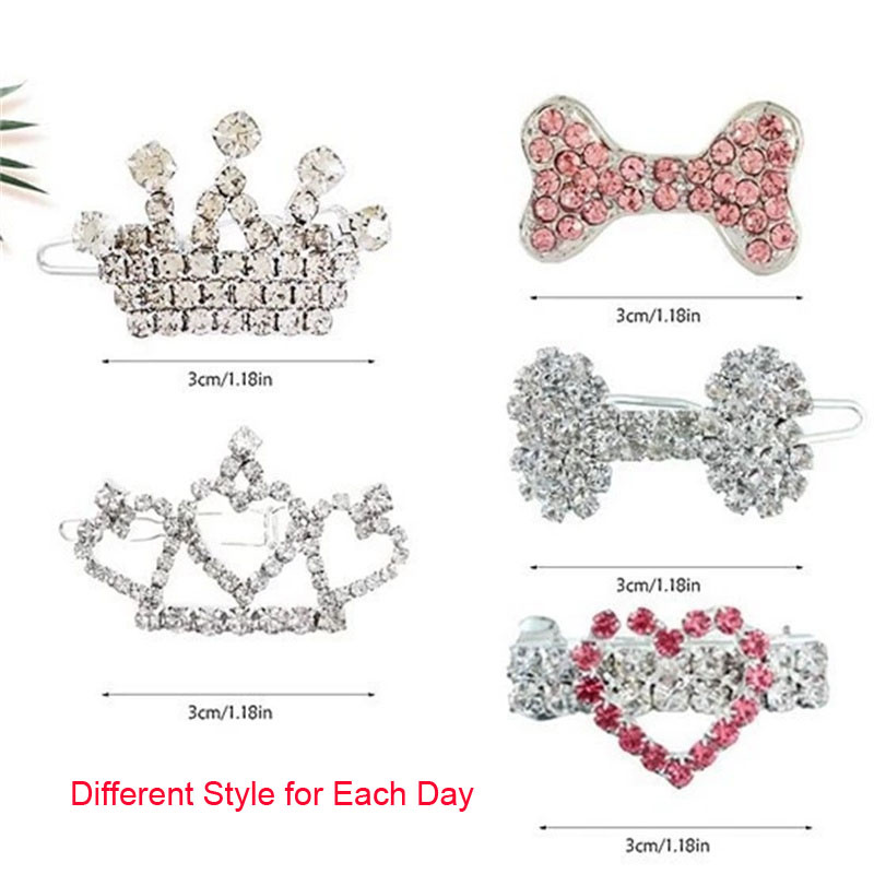 Bling Pearl Dog Collar Small and Medium Dogs Crown Hair Clips Puppy Accessories Doggy Heart and Bone Necklace Pet Supplies