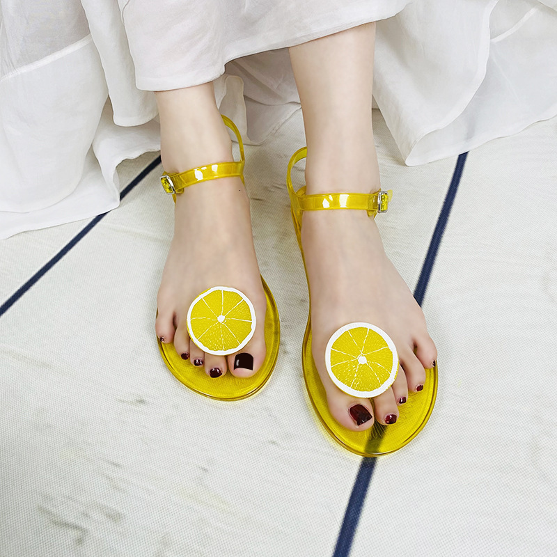 Sandals Round Head Foreign Trade New Ins Fruit Jelly Sandals Women's Non slip Soft Bottom PVC Beach Sandals Lemon