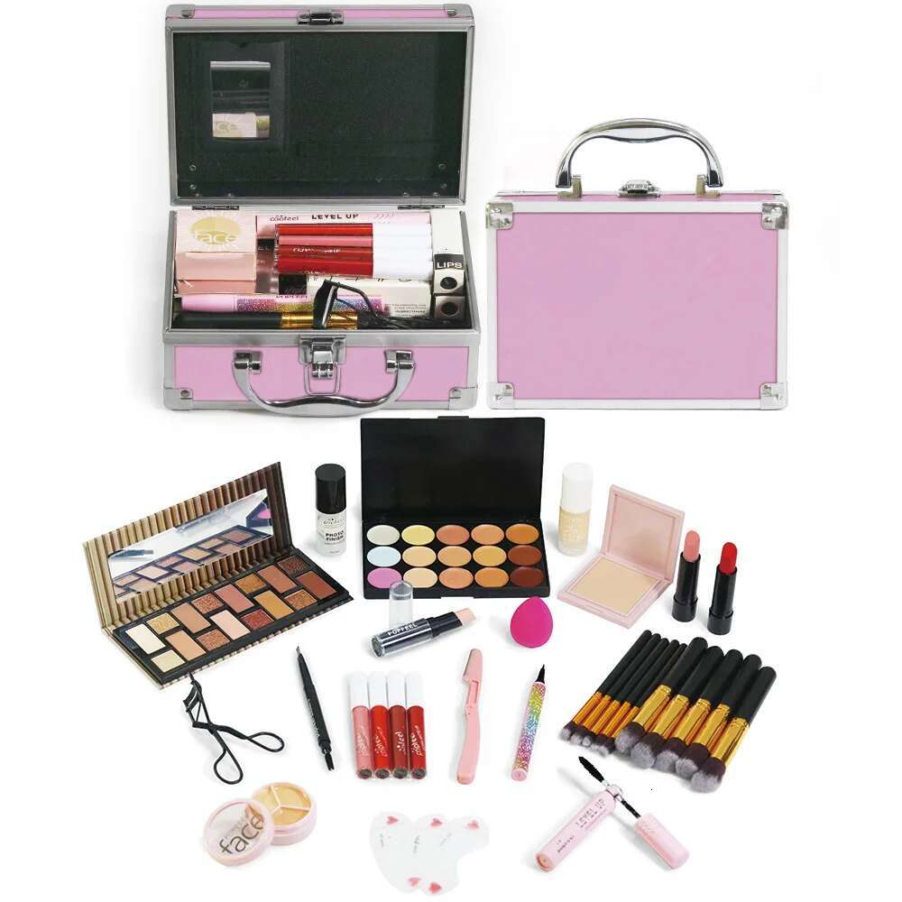 Kit Full Set Box Glitter Eyeshadow Plate Powder Blush Lipstick Foundation Professional Multifunctional Women Makeup Gift