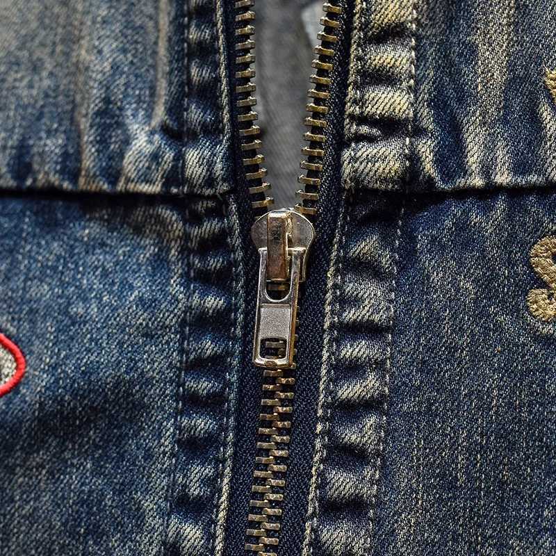 High-end fashion letters embroidered stand collar denim coat for men 2024fall mens clothing slim-fit retro fashion denim jacket X250113
