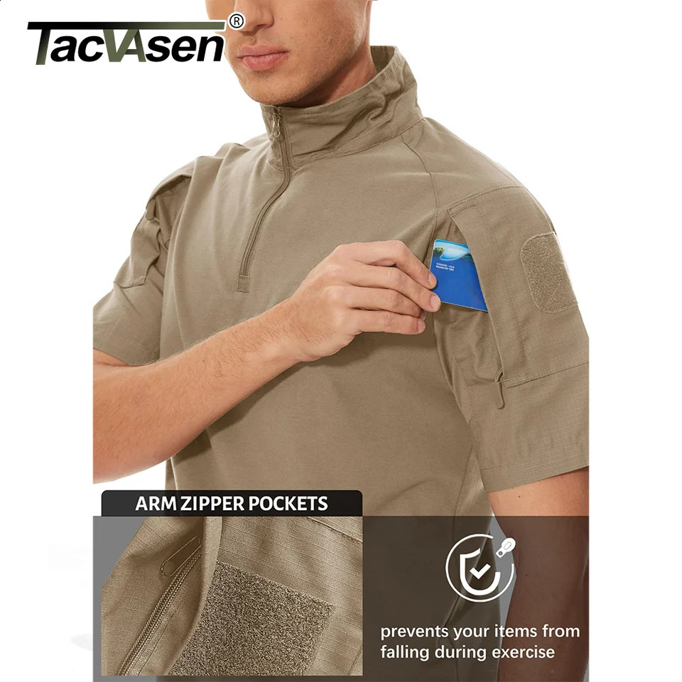 TACVASEN Mens Short Sleeve TShirts With Zipper Pockets Summer Solid T Shirts Safari Tee Hiking Work Clothing 250113