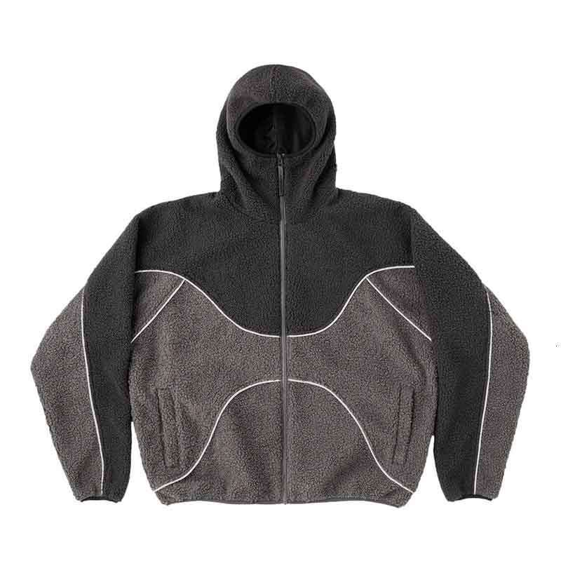 Wind autumn winter new color blocked lamb wool pullover trendy brand American street men's and women's hooded jacket