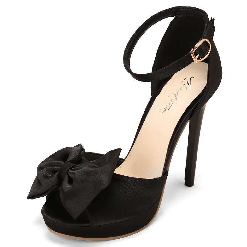 Fashion Summer For Women Sandals High Heels Platform Ankle Straps Silk Bow Red Party Wedding Shoes Female Sweet Bow-Tied