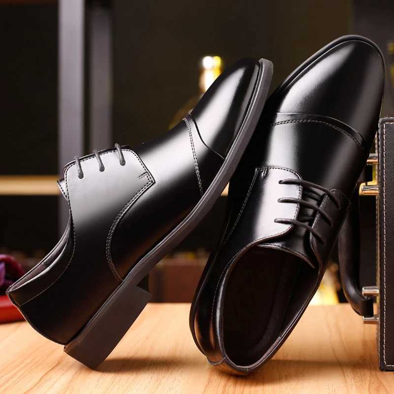 Flat / 6CM Genuine Leather Men Formal Elevator Shoes Wedding Business Height Increase Lift Shoes Invisible Summer Hollow WeddingXJ250113