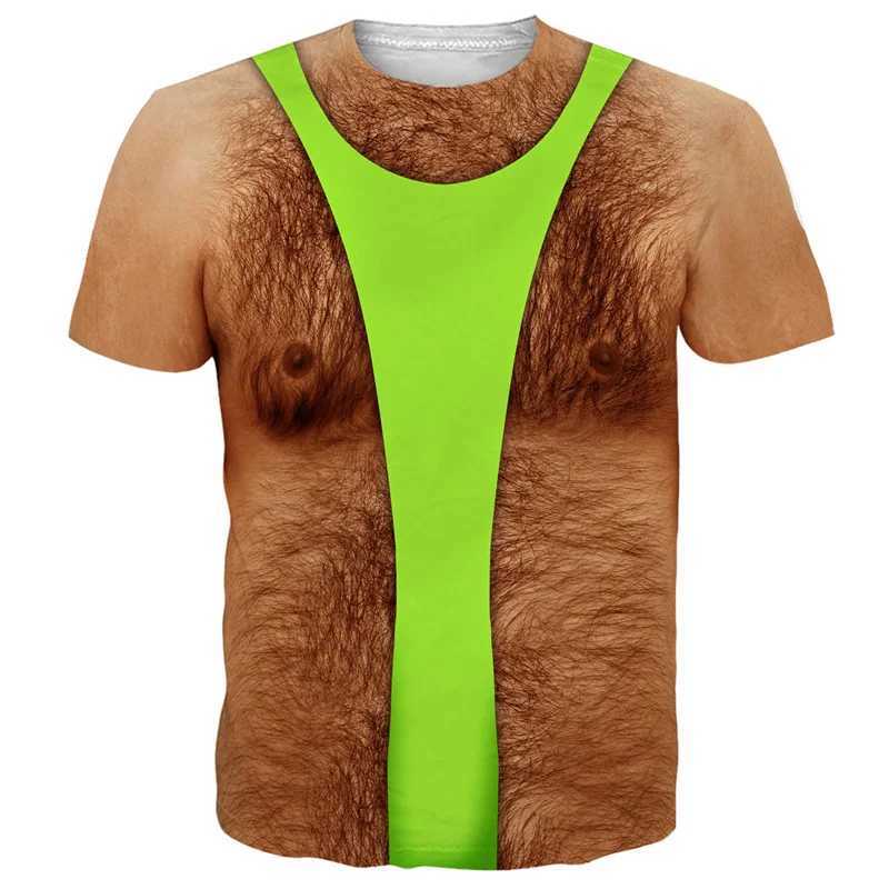 Funny Hairy Chest Graphic T Shirt Men 3d Printed Muscle Fake Abs Short Sleeve T-shirt Summer Spring Cosplay Costume Tee Shirts X2501131