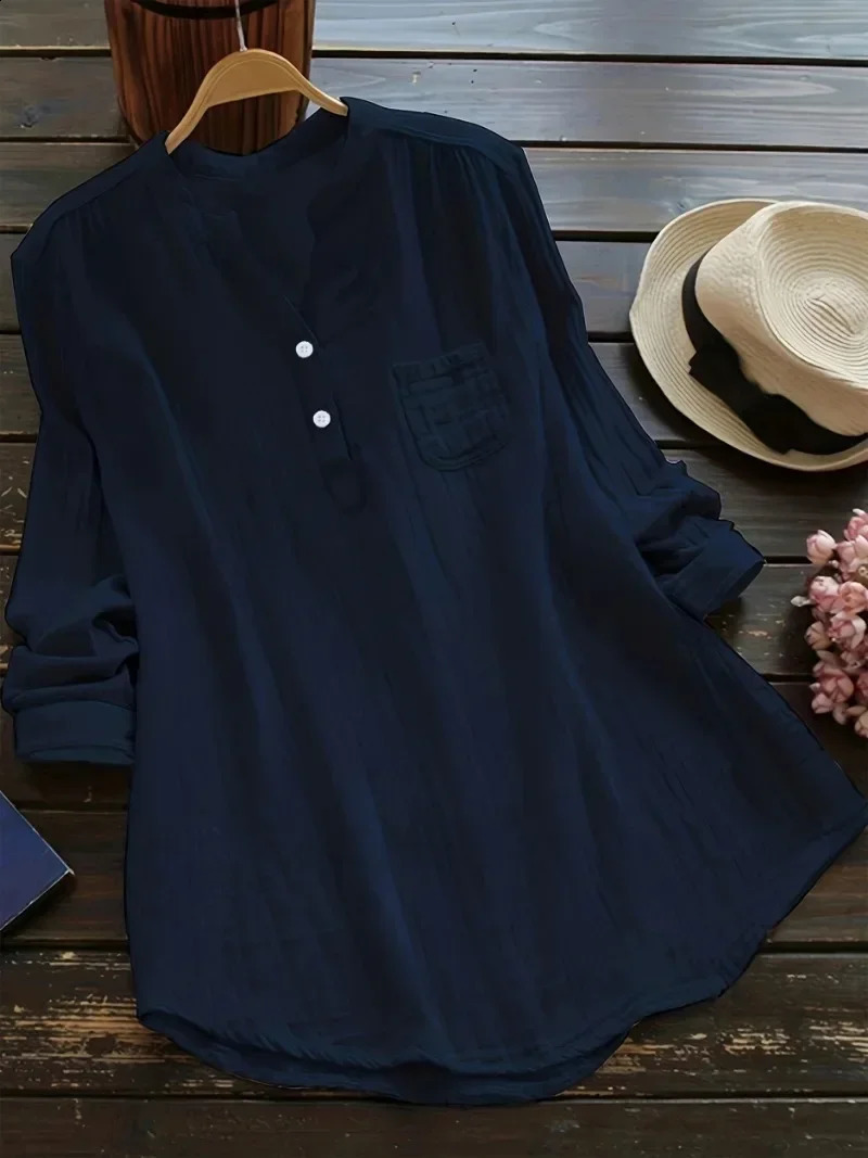 Plus Size Womens 1XL8XL Casual Lapel Shirt Ladies Solid Color Long Sleeved Fashion Button Up 250102