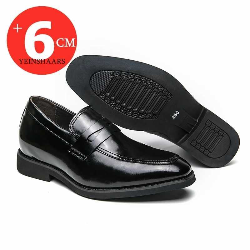 New Men Leather Shoes Height Elevator Shoes For Men Luxury Dress Shoes Slip Business Comfortable Increase 6cm Wedding LoafersXJ250113