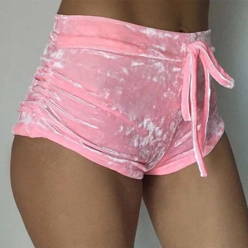 6 Colors Style Fitnes Velvet Drawstring Shorts Casual High Waist Sexy Skinny Sweatpants Streetwear 250107
