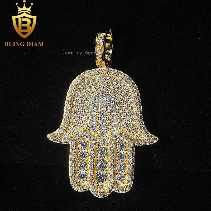 New Custom Hamsa Hand Pendant Hip Hop Jewelry Full Diamond VVS Moissanite 925 Silver Charm Pendant Passes Diamond Tester