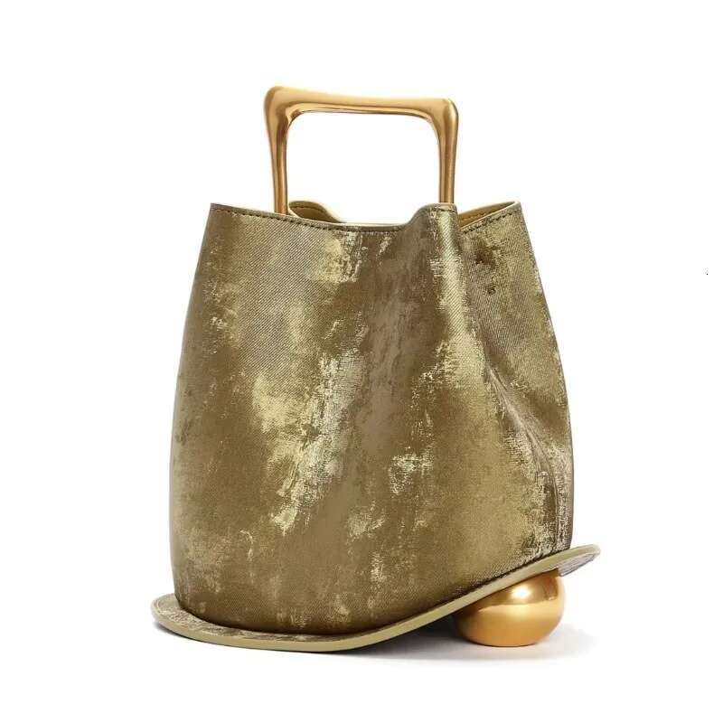 Designer Bucket Women High Quality Silk Leather Metal Handle New In Handbag 2025 Trend Fashion Chic Crossbody Bag