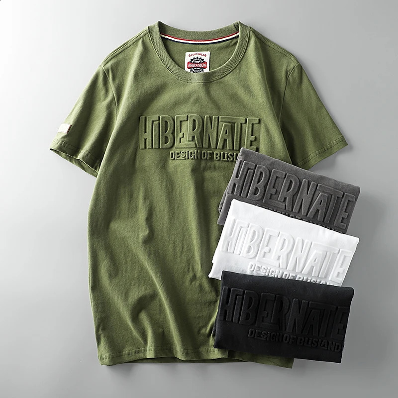 Summer American Retro Shortsleeved Oneck 3D Letter Printed Tshirt Mens Fashion Simple 100% Cotton Washed Casual Sport Tops 250113