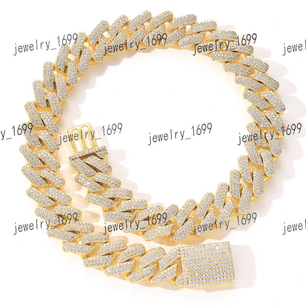 Hip Hop Fine Jewelry Men 20mm Chunky Miami Cuban Chain Cubic Zircon Brass 14k Gold Plated Thick Prong Cuban Link Chain Necklace