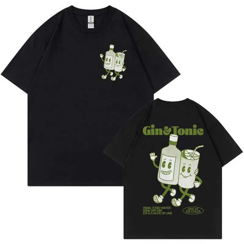 GIN AND TONIC Meme T Shirt Unisex Retro Cartoon Aesthetic T Shirts Men Summer Fashion Cotton Funny Cocktail Meme Graphic T-shirt X2501131