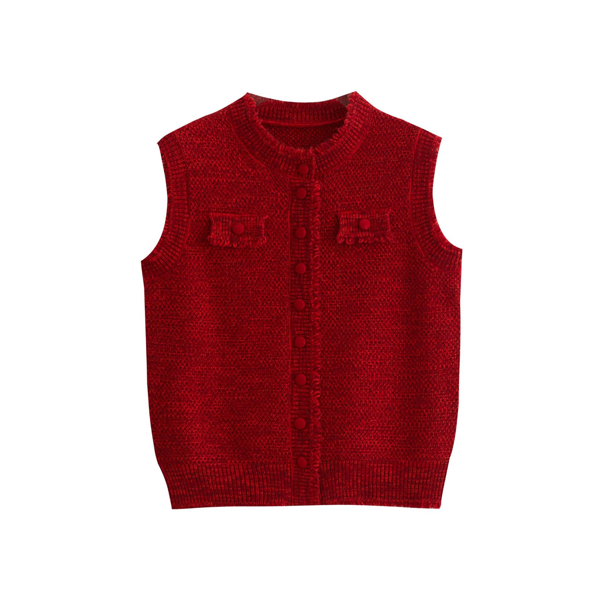 D200 Xiao Xiangfeng autumn new retro coarse flower knitted sweater vest female beaded vest