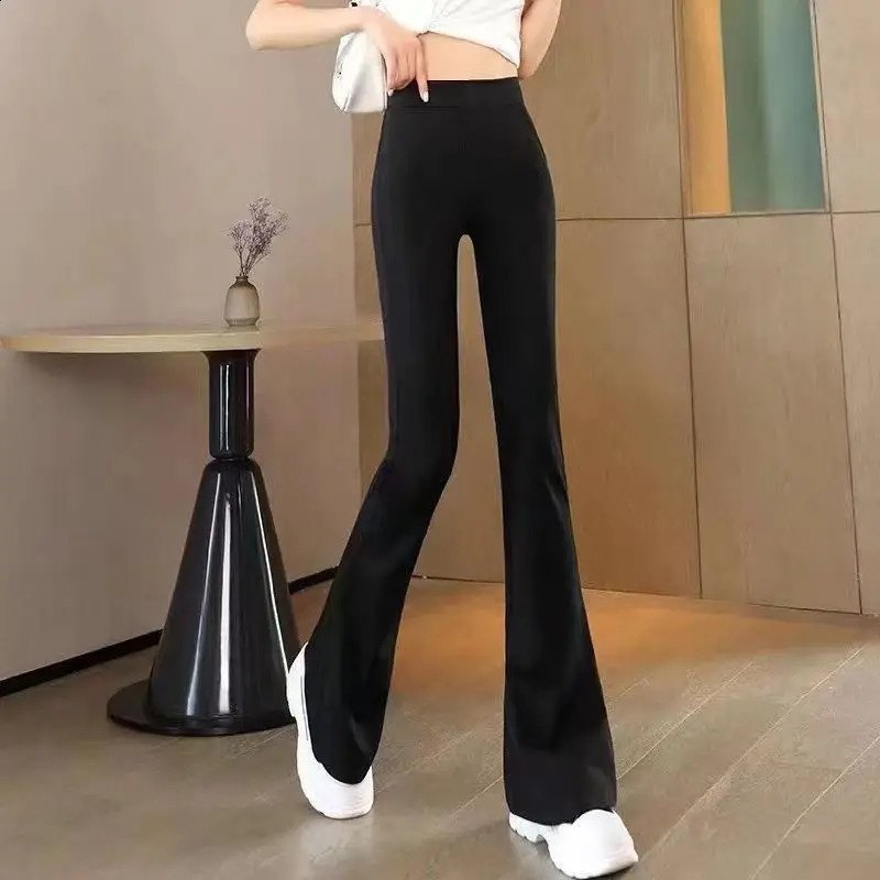 Womens Spring Fashion Simplicity Black High Waist Flare Pants Women Clothes Allmatch Elegant Temperament Casual Trousers 250102