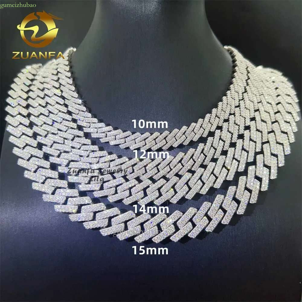 Hot Selg Sterg Sier Hip Hop 10mm 12mm 14mm 15mm Iced Out Moissanite Dia Cuban k Chain