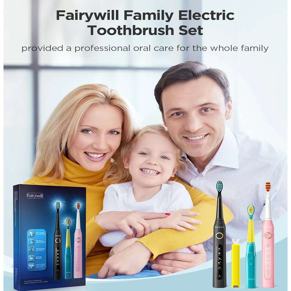 Fairywill Family Electric Sonic Toothbrush FW-507 USB Charge Rechargeable Waterproof Cleaner Smart Timer Electronic Tooth Brushe