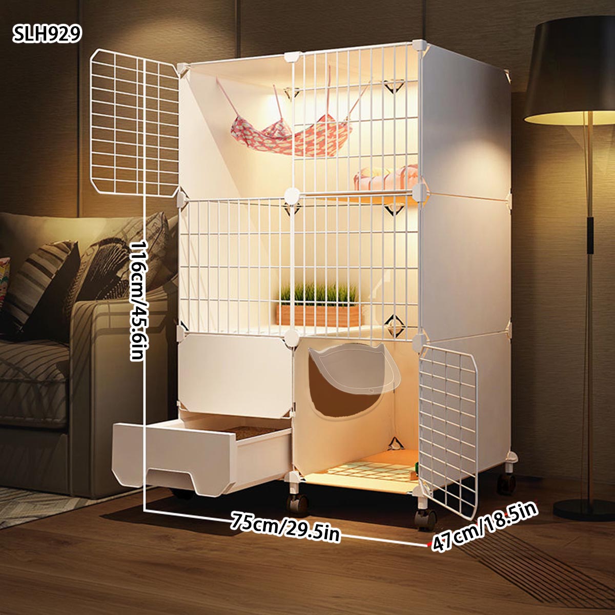 Indoor Winter Warmer Cat Home with Built-in Litter Box - Compact Pet Enclosure for Small Spaces