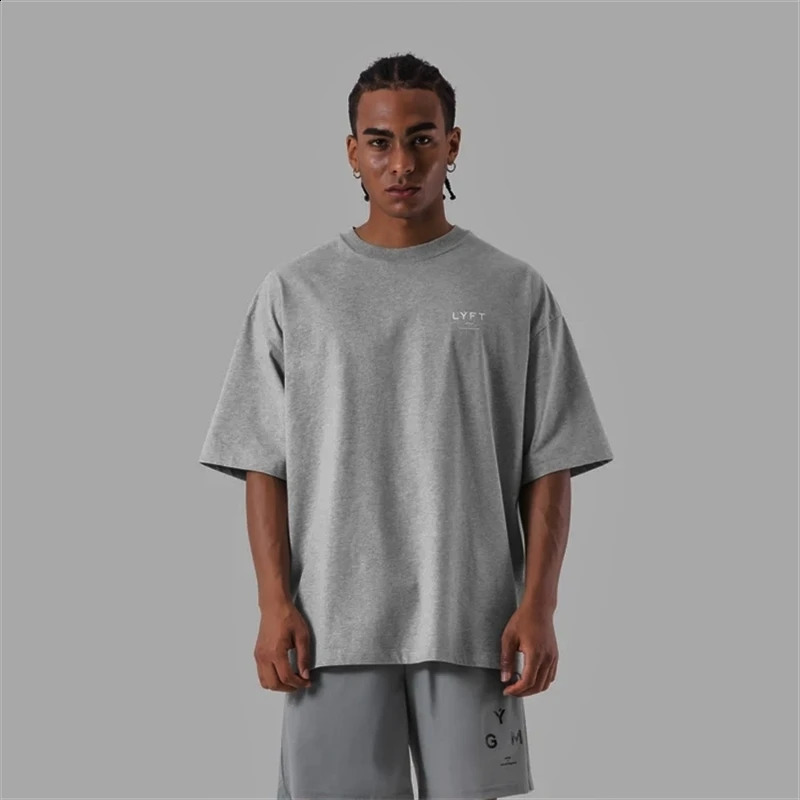 ONE POINT LYFT Print Big T Shirt Men Running Sport Gym Fitness Training Oversized 100% Cotton Tshirt Mens Bodybuilding Tee Tops 250113