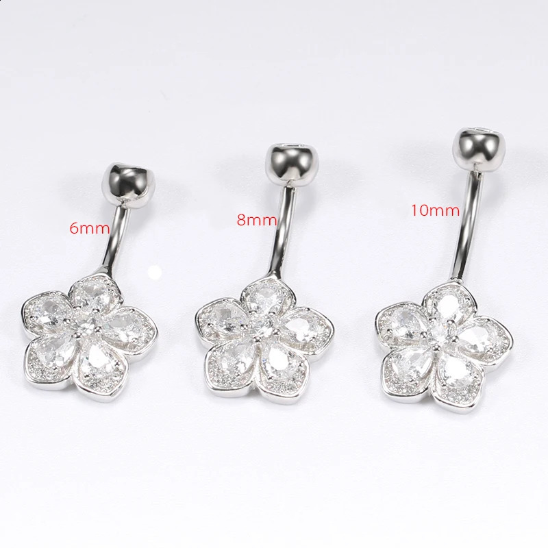Flower Navel Belly Button Piercing Rings Bulk 925 Sterling Silver Body Jewelry For Women Fine Summer Accessories Romantic Gift 250107