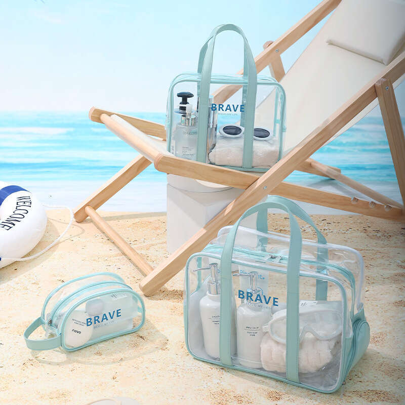 New transparent waterproof wash travel makeup dry wet separation beach bag, fiess swimming bag