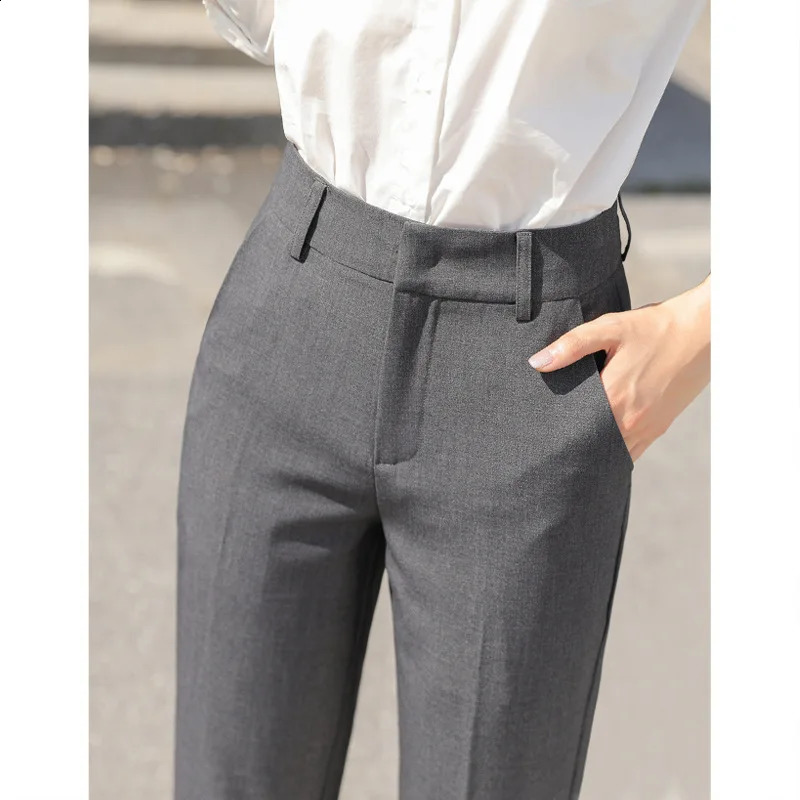 Gray Trousers Autumn Cropped High Waist Slimming Suit Pant Korean Version for Temperament Cigarette Pa 250102