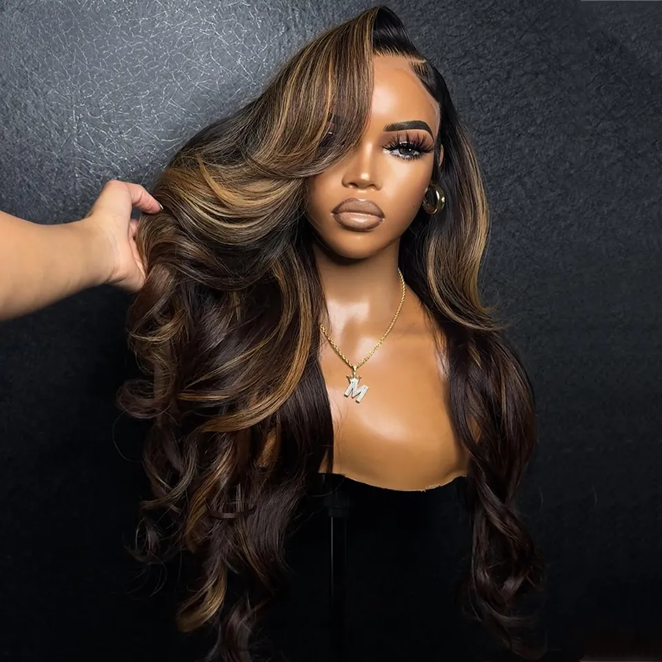 13x4Lace Front Wig glueless preplucked Synthetic Deep Wave Wigs For Black Women Daily Use Omber Blonde High Quality Heat Resistant Fiber Look Like Hum