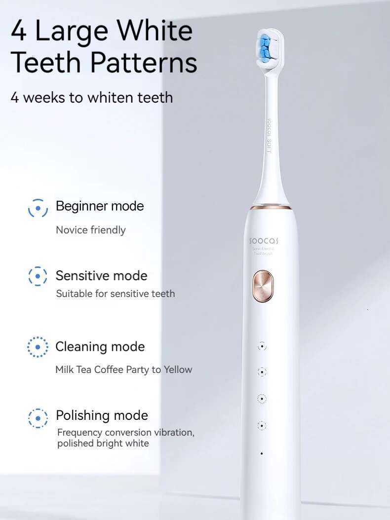 SOOCAS X3S Sonic Electric Toothbrush IPX8 Waterproof 180 Days Battery Life Ultrasonic Teethbrush Ultra Soft Bristles Nozzles