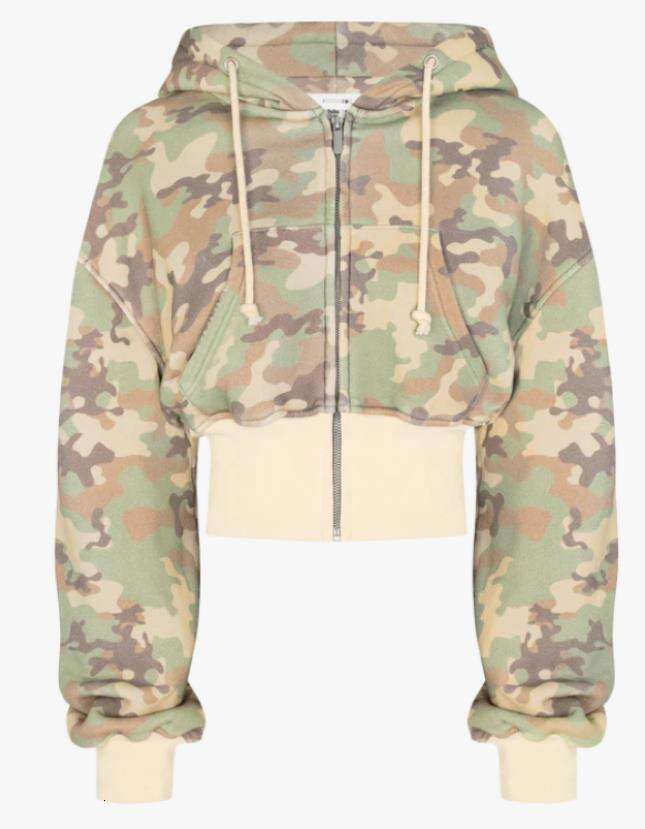 Leopard print spicy girl sports suit camouflage short cut waist slimming hooded cardigan sweatshirt loose pants two-piece set