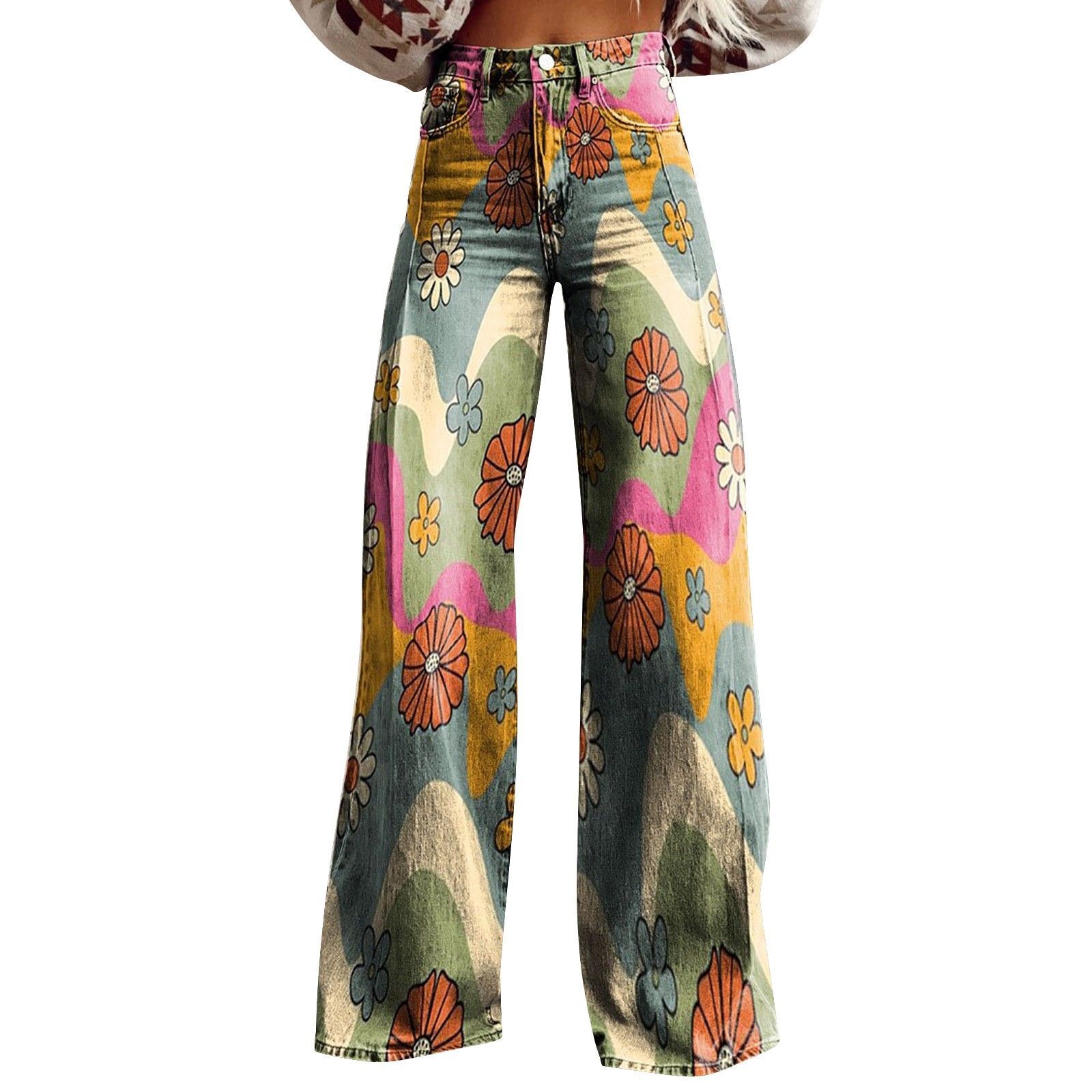 designer jeans baggy jeans womens designer hot selling foreign trade european and american foreign trade abstract printing plus size wom c56