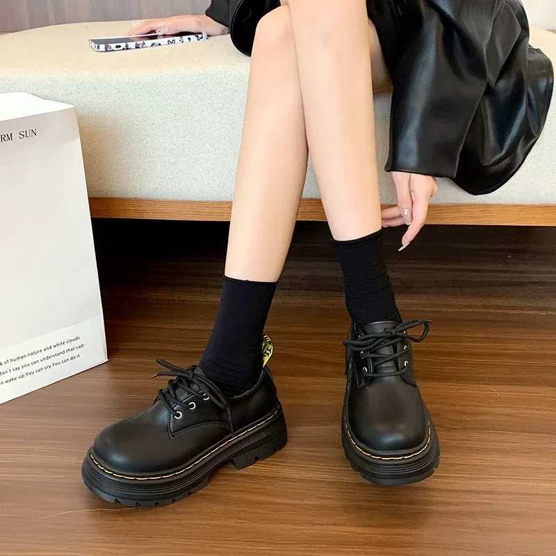 Classic Thick-soled Loafers with Frt Laces British-style Thick-heeled Oxford Shoes College Outdoor Fi Style Zapatos MujerXJ250113