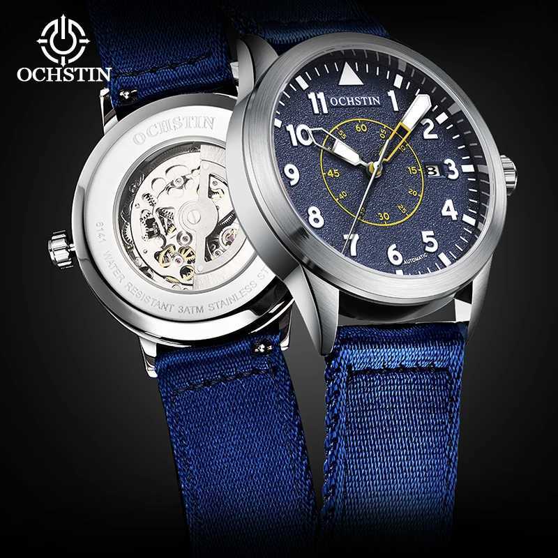 OCHSTIN Mens Mechanical Pilot Watch Luxury Self Wind Nylon Mechanical Mens Watch Automatic Date Relogio Mens Watch M250113