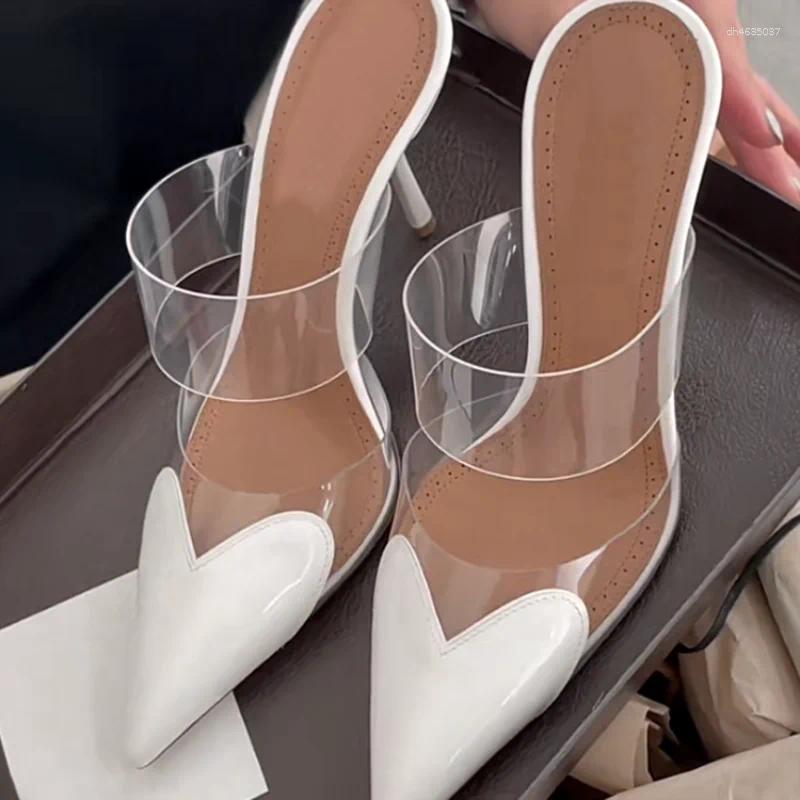 Slippers Spring And Summer Heart-Shaped Pointy Stiletto Heels Wearing Transparent Female Sandals