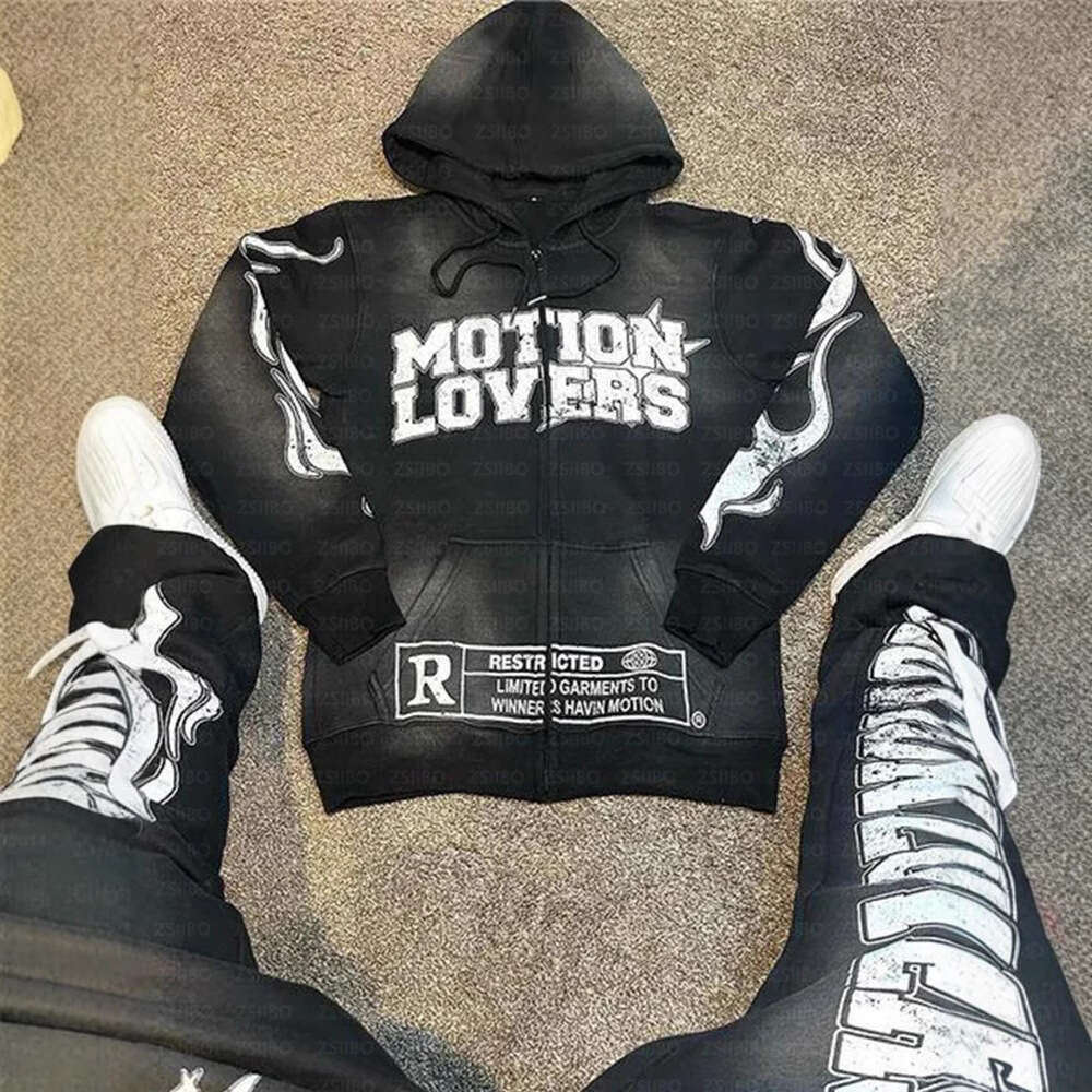 Y2K Personalized Street Hip Hop Punk Style Washed Fabric Letter Printed Hoodie