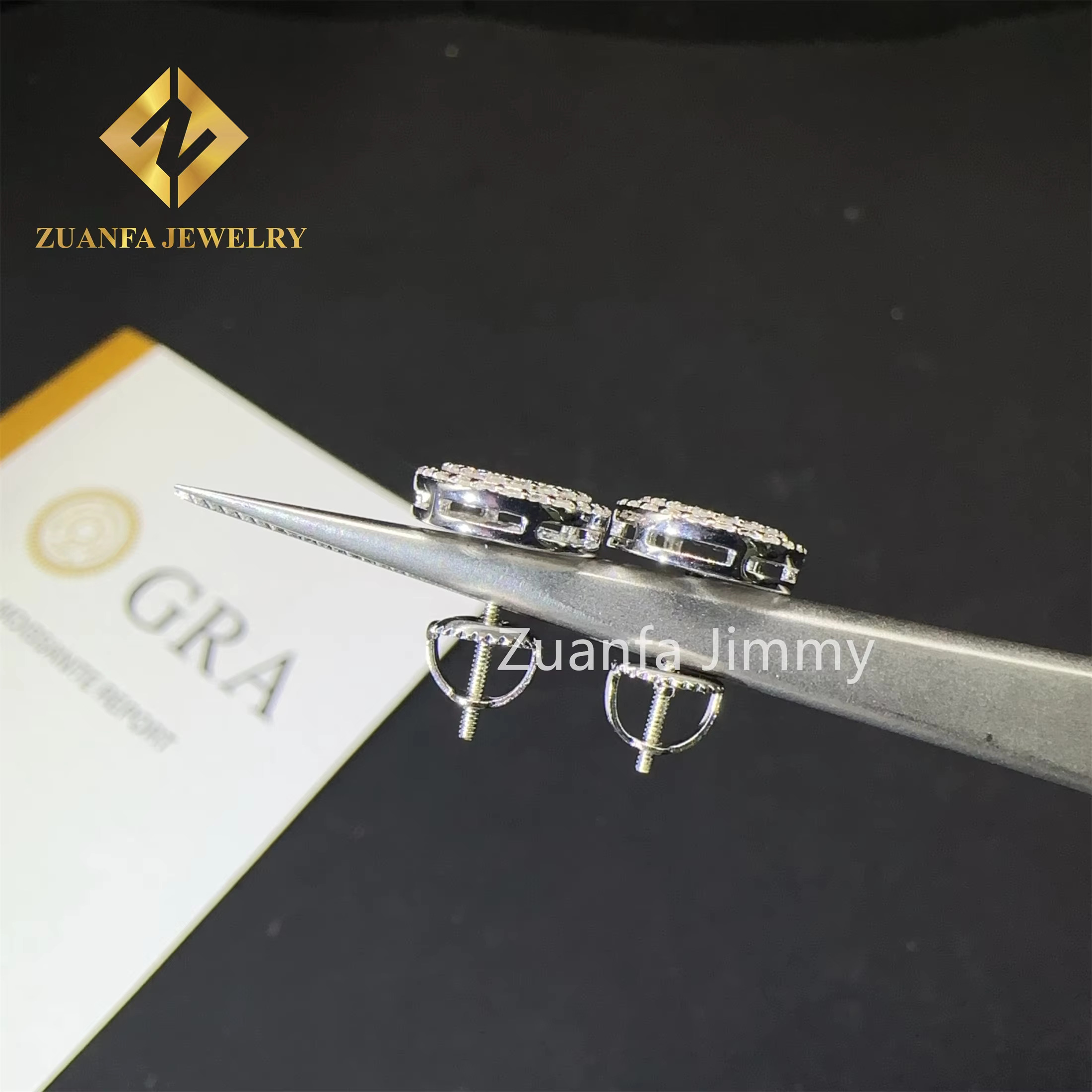 Drop Shipping iced out hip hop sterg sier Sier White Gold Plated screw back moissanite Dia Stud Earrings Men