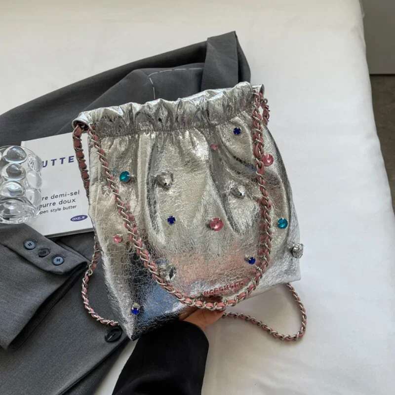 Dias Design Sier Leather Crossbody Bags For Women Designer Korean Fashion Chain Shoulder Bag Handbags