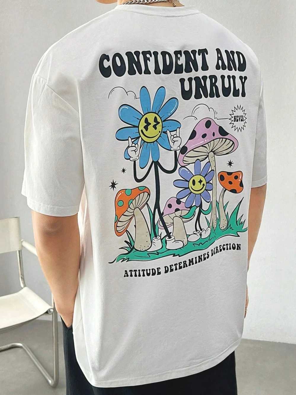 Confident And Unruly Attitude Determines Direction Men T Shirt Cotton Shirt Street Loose T-Shirts Summer Breathable Short Sleeve X2501131