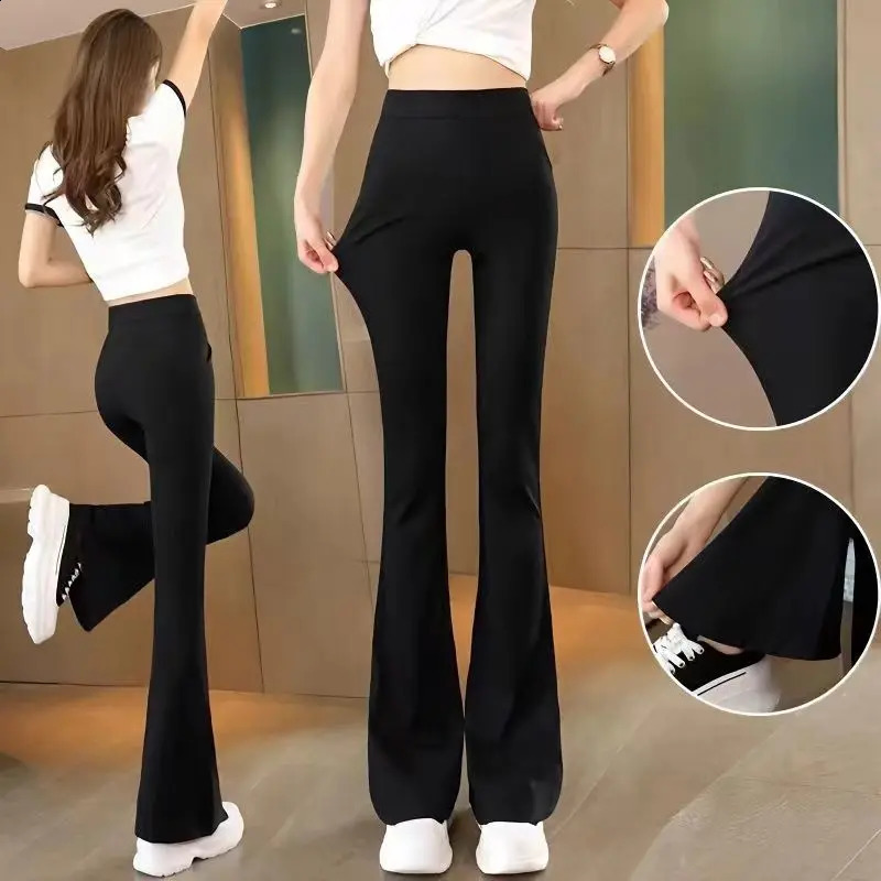 Womens Spring Fashion Simplicity Black High Waist Flare Pants Women Clothes Allmatch Elegant Temperament Casual Trousers 250102